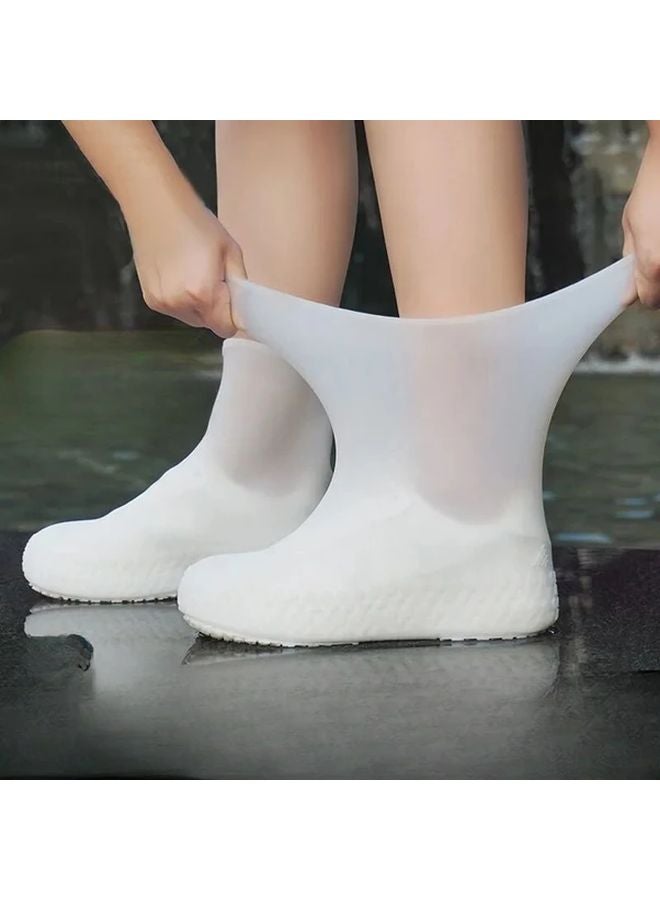 أغطية الأحذية المطرية المصنوعة من السيليكون القابلة لإعادة الاستخدام والمقاومة للماء، واقيات الأحذية المقاومة للانزلاق باللون الأبيض، المقاس 34-45 - Image 1