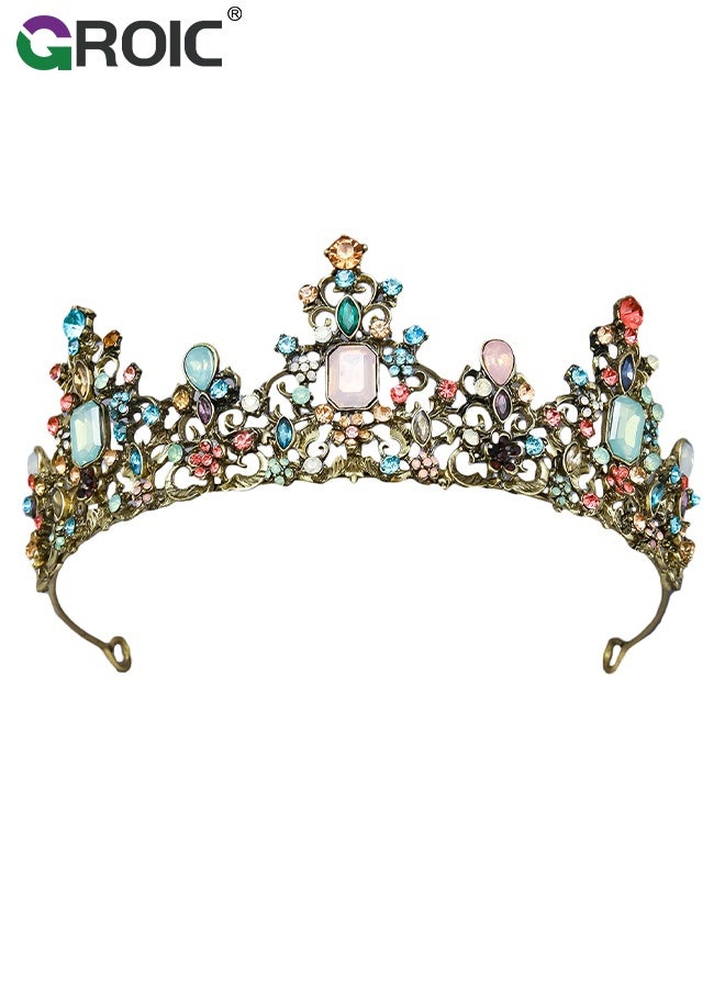GROIC Vintage Rhinestone Crown,Metal Crown Cake Topper Birthday Wedding Decor,Birthday Party Decoration Supplies,Princess Shower Party Decoration,Role-playing Headwear(Colorful) - Image 1