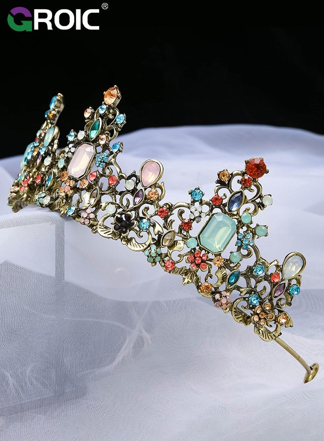 GROIC Vintage Rhinestone Crown,Metal Crown Cake Topper Birthday Wedding Decor,Birthday Party Decoration Supplies,Princess Shower Party Decoration,Role-playing Headwear(Colorful) - Image 5