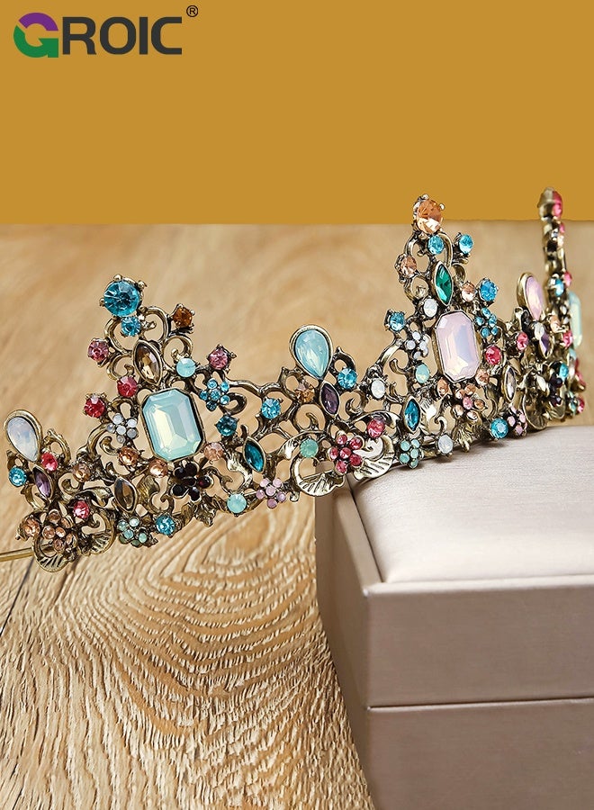 GROIC Vintage Rhinestone Crown,Metal Crown Cake Topper Birthday Wedding Decor,Birthday Party Decoration Supplies,Princess Shower Party Decoration,Role-playing Headwear(Colorful) - Image 2
