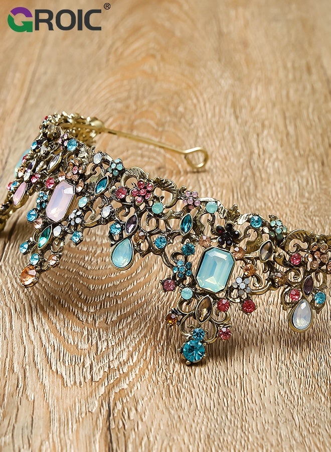 GROIC Vintage Rhinestone Crown,Metal Crown Cake Topper Birthday Wedding Decor,Birthday Party Decoration Supplies,Princess Shower Party Decoration,Role-playing Headwear(Colorful) - Image 3