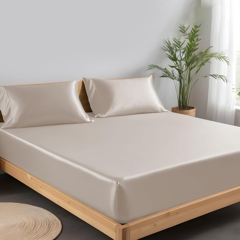 LINENWALAS Organic Vegan Bamboo Fitted Sheet Only, Deep Pocket 16 Inch Softest, Silky Cool Bamboo Bedding Only Fitted Sheet Double Size Fitted Sheet Perfect for Skin (55x75 Inches, Taupe) - Image 2