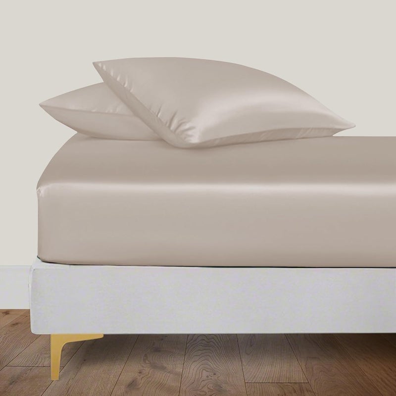 LINENWALAS Organic Vegan Bamboo Fitted Sheet Only, Deep Pocket 16 Inch Softest, Silky Cool Bamboo Bedding Only Fitted Sheet Double Size Fitted Sheet Perfect for Skin (55x75 Inches, Taupe) - Image 1
