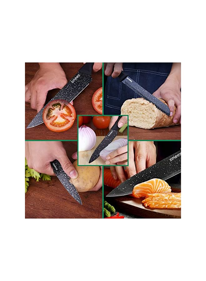 Raxoom 6Pcs Chef Kitchen Knife Set, Wheat Spot Stainless Steel Kitchen Knives w/Vegetable Peeler, Non-stick Sharp Blades w/Safe & Sturdy Handles for Slicing Dicing Chopping Paring Cutting (Black) - Image 3