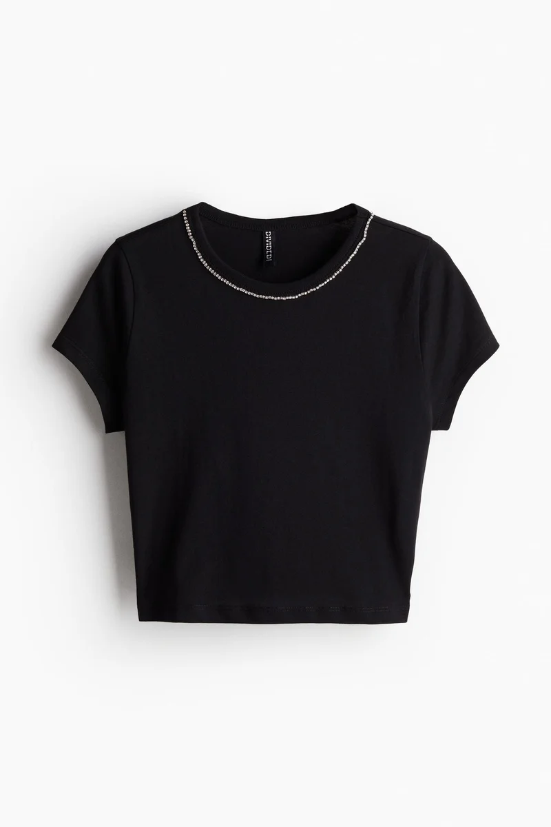 H&M Cropped embellished T-shirt