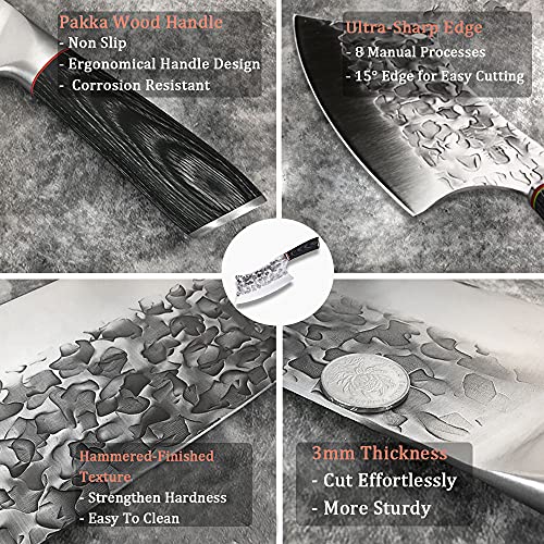 BLADESMITH Butcher Knife 8“, Forged Meat Cleaver Kitchen Knives, Curved High Carbon Steel Blade, PakaWood Handle, for Slicing and Cutting - Image 3