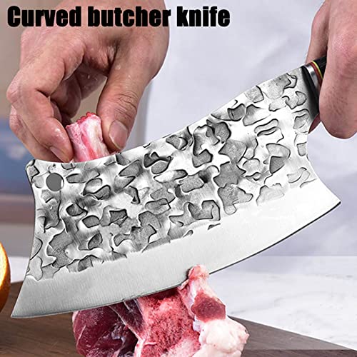 BLADESMITH Butcher Knife 8“, Forged Meat Cleaver Kitchen Knives, Curved High Carbon Steel Blade, PakaWood Handle, for Slicing and Cutting - Image 5
