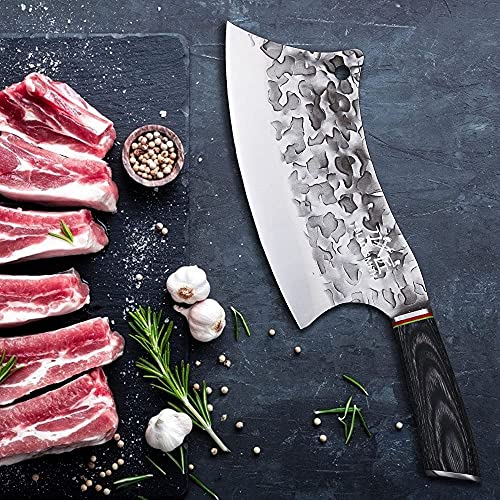 BLADESMITH Butcher Knife 8“, Forged Meat Cleaver Kitchen Knives, Curved High Carbon Steel Blade, PakaWood Handle, for Slicing and Cutting - Image 4