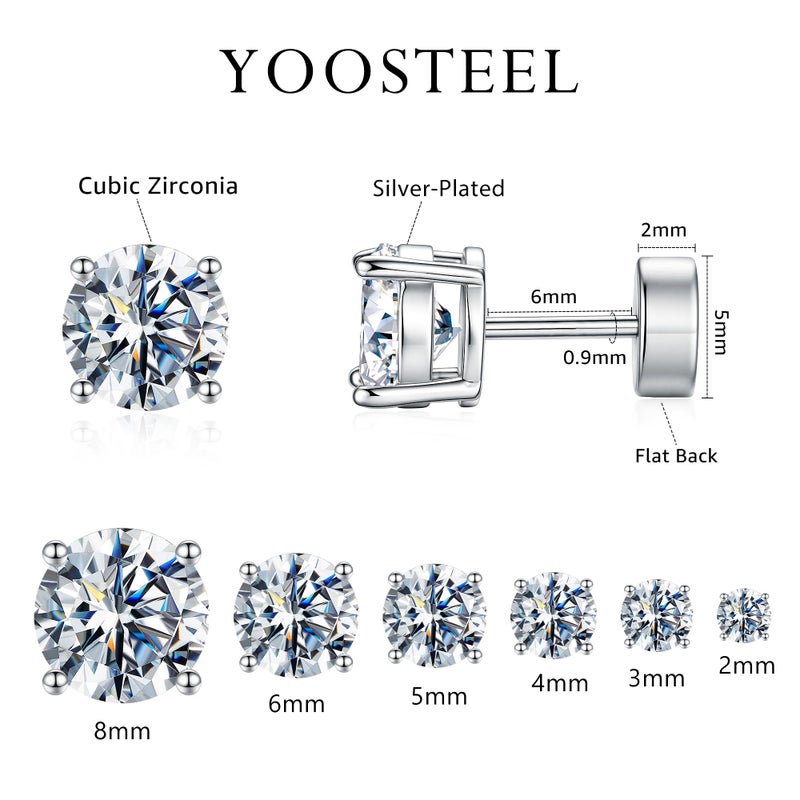 Yoosteel 6 Pairs Dainty CZ Earrings for Women,Silver-Plated Cubic Zircon Flat Back Ball Earring Studs Earring Jewelry Set for Multiple Piercings(2/3/4/5/6/8MM) - Image 5