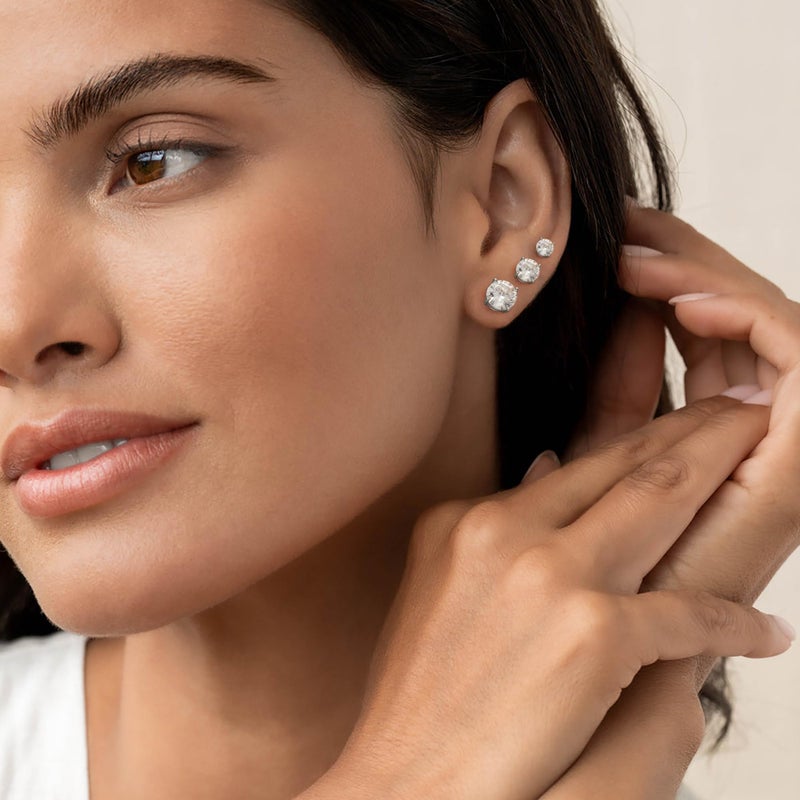 Yoosteel 6 Pairs Dainty CZ Earrings for Women,Silver-Plated Cubic Zircon Flat Back Ball Earring Studs Earring Jewelry Set for Multiple Piercings(2/3/4/5/6/8MM) - Image 3