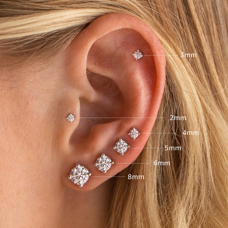 Yoosteel 6 Pairs Dainty CZ Earrings for Women,Silver-Plated Cubic Zircon Flat Back Ball Earring Studs Earring Jewelry Set for Multiple Piercings(2/3/4/5/6/8MM) - Image 2