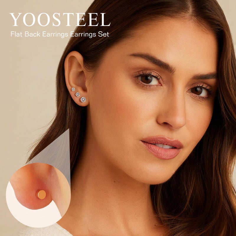 Yoosteel 6 Pairs Dainty CZ Earrings for Women,Silver-Plated Cubic Zircon Flat Back Ball Earring Studs Earring Jewelry Set for Multiple Piercings(2/3/4/5/6/8MM) - Image 4