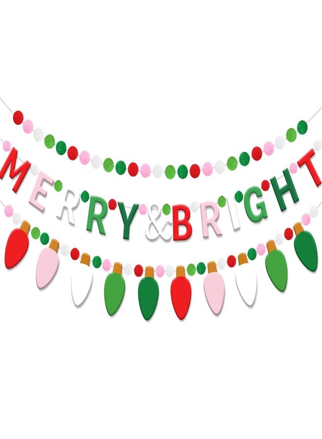 Doumeny 3Pcs Merry & Bright Felt Banner Christmas Felt Ball Garland Xmas Light Bulb Garland Bunting Christmas Pompom Ball Banner Winter Party Sign Flag Be Merry Hanging Bunting for Holiday Home Decor - Image 1