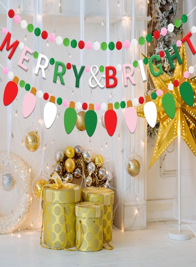 Doumeny 3Pcs Merry & Bright Felt Banner Christmas Felt Ball Garland Xmas Light Bulb Garland Bunting Christmas Pompom Ball Banner Winter Party Sign Flag Be Merry Hanging Bunting for Holiday Home Decor - Image 5