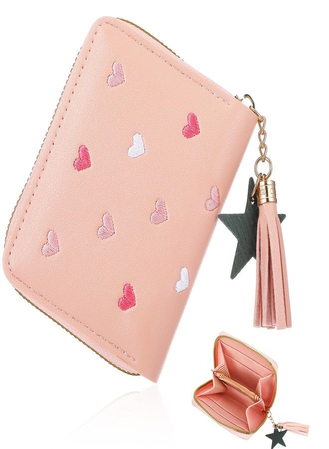 Yuanchu Cute Tassel Zipper Wallet, Small Star Pendant Purse PU Leather Coins Pocket Waterproof Lightweight Purse with Embroidery Hearts for Women Gift - Image 1