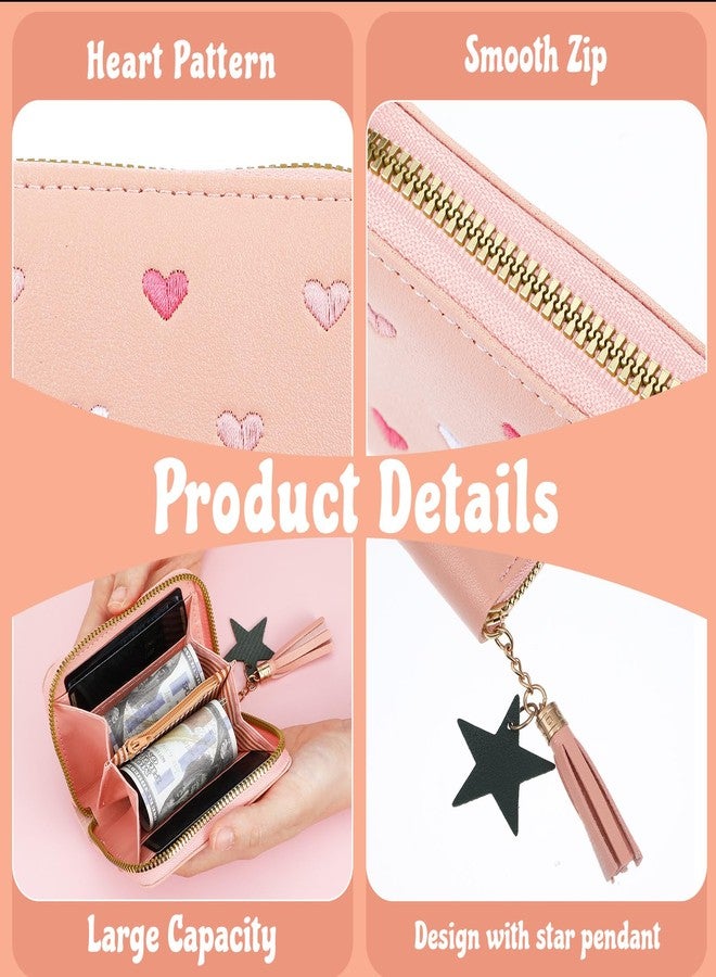 Yuanchu Cute Tassel Zipper Wallet, Small Star Pendant Purse PU Leather Coins Pocket Waterproof Lightweight Purse with Embroidery Hearts for Women Gift - Image 3