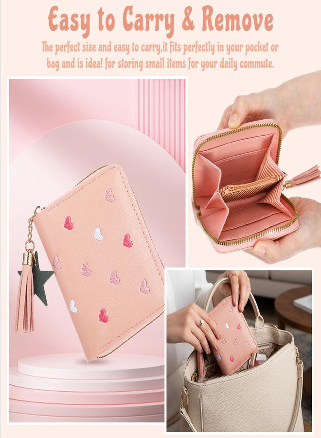 Yuanchu Cute Tassel Zipper Wallet, Small Star Pendant Purse PU Leather Coins Pocket Waterproof Lightweight Purse with Embroidery Hearts for Women Gift - Image 5