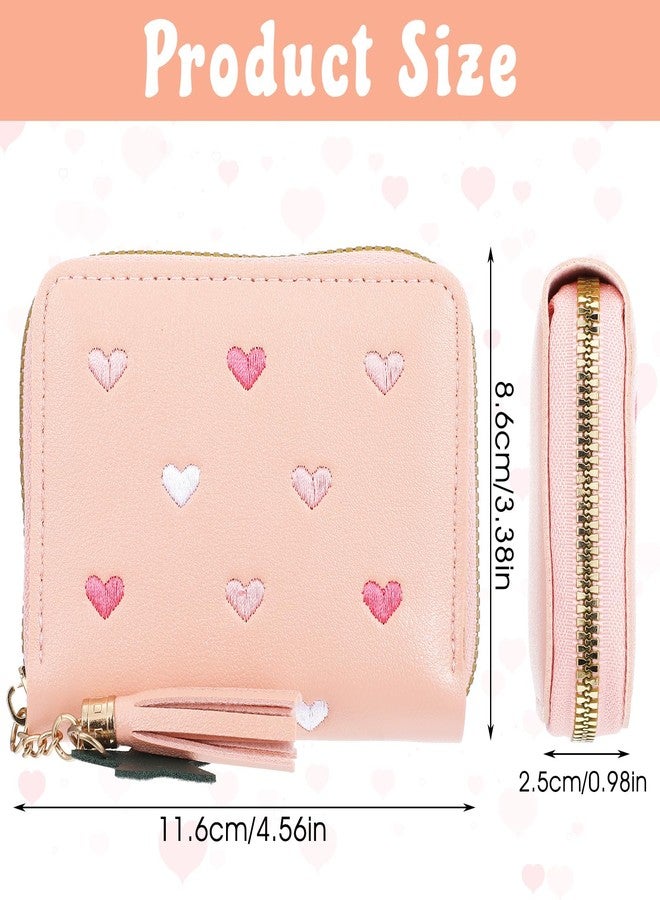 Yuanchu Cute Tassel Zipper Wallet, Small Star Pendant Purse PU Leather Coins Pocket Waterproof Lightweight Purse with Embroidery Hearts for Women Gift - Image 2
