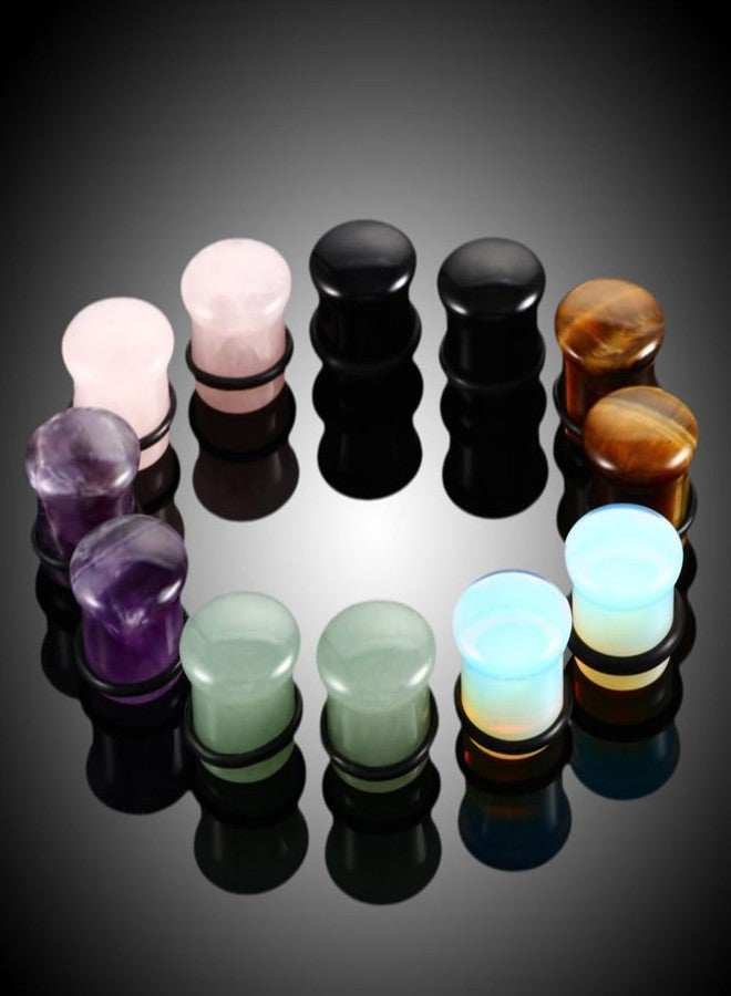 Decentraland 2 Pcs Pink Stone Ear Gauges Earrings Stone Ear Gauges Plugs Jewelry 8mm(0g) - Image 4
