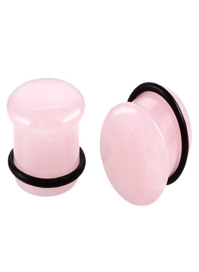 Decentraland 2 Pcs Pink Stone Ear Gauges Earrings Stone Ear Gauges Plugs Jewelry 8mm(0g) - Image 1