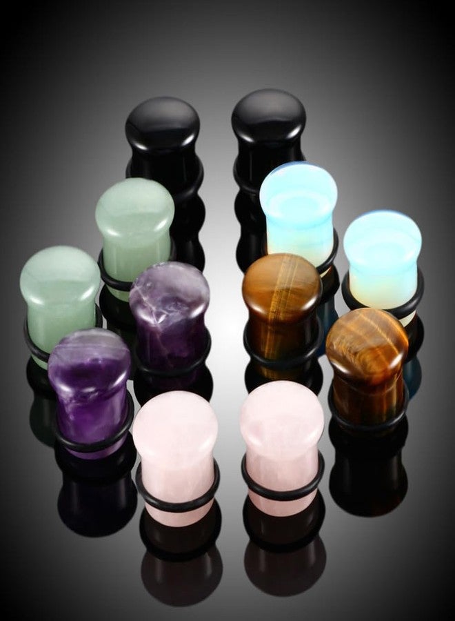 Decentraland 2 Pcs Pink Stone Ear Gauges Earrings Stone Ear Gauges Plugs Jewelry 8mm(0g) - Image 5