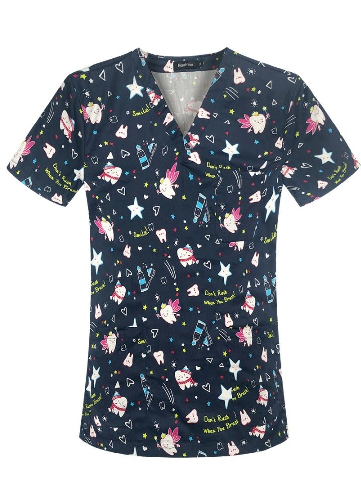 Loquat V-Neck Printed Medical Uniform Scrubs Top for Women Workwear Soft Comfty Easy Care 