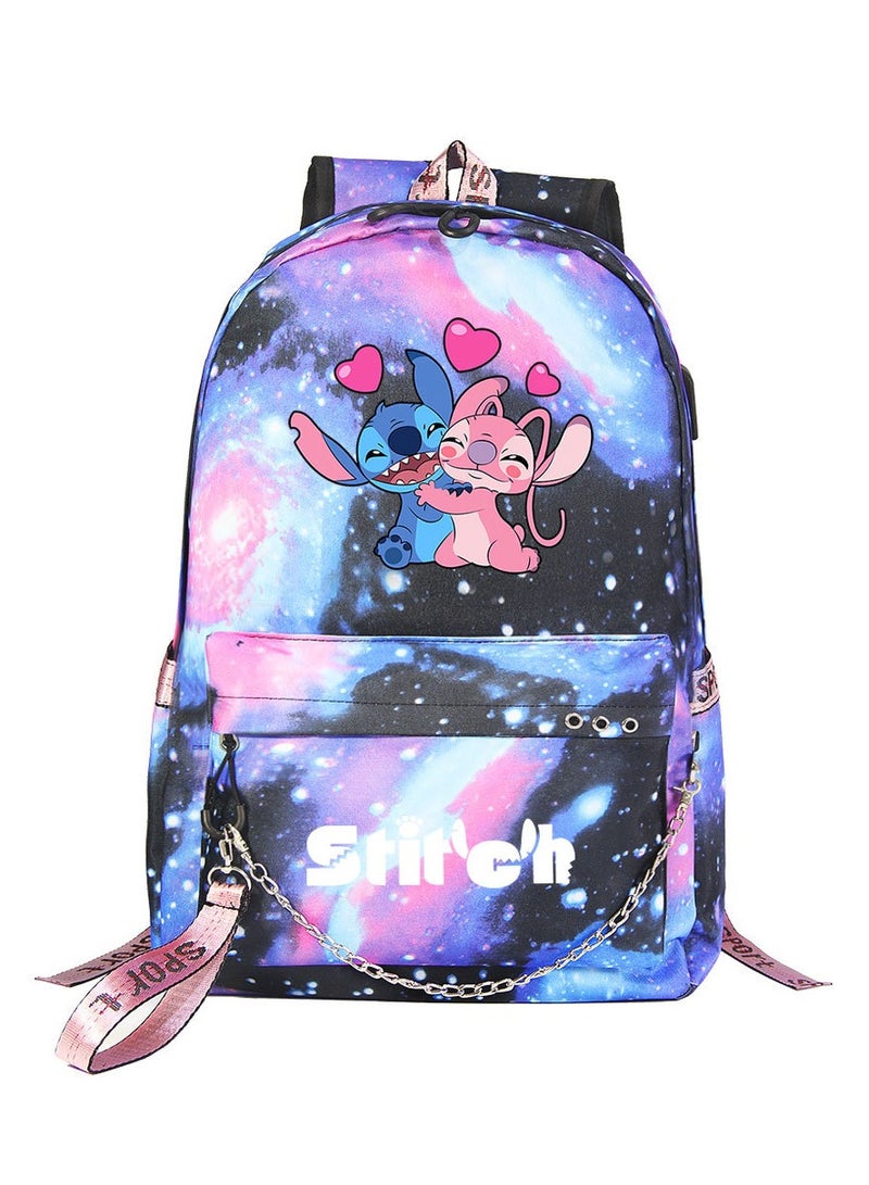 Stitch Printed Youth Casual Woven Strap Backpack