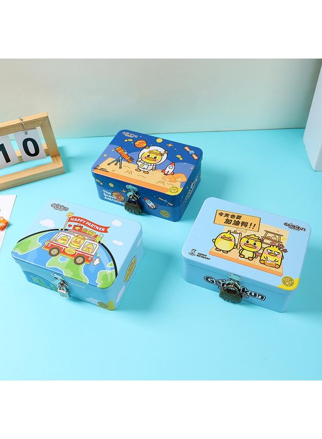 Bluejw Genkikun Yellow Duck Creative Wrought Iron Storage Box With Lock Certificate Sundries Finishing Box Tinplate Packaging Empty Box - Image 2