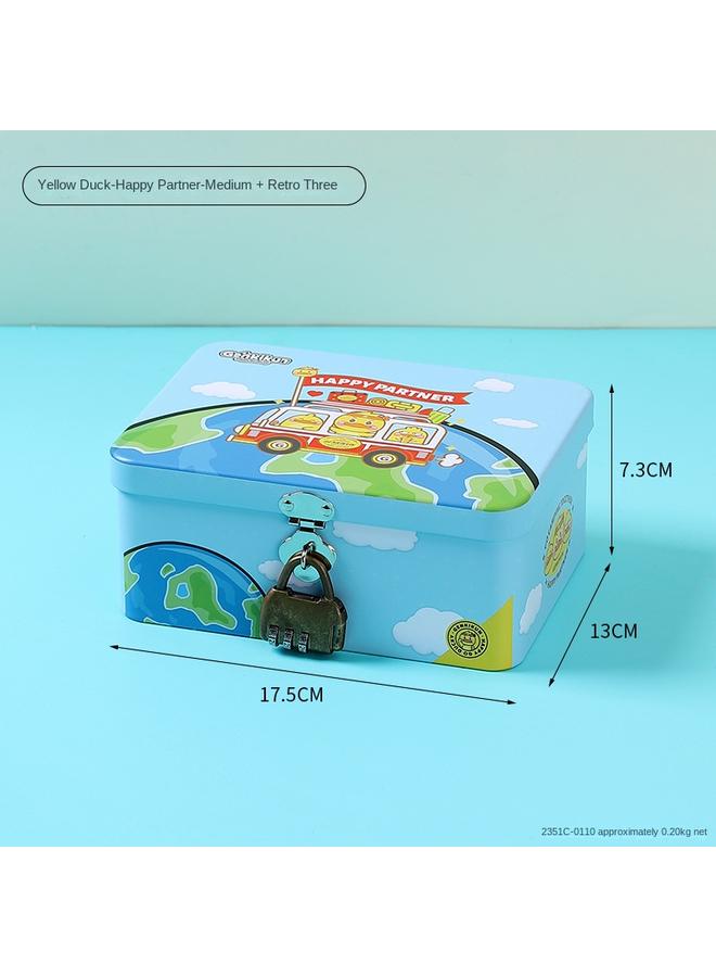Bluejw Genkikun Yellow Duck Creative Wrought Iron Storage Box With Lock Certificate Sundries Finishing Box Tinplate Packaging Empty Box - Image 1