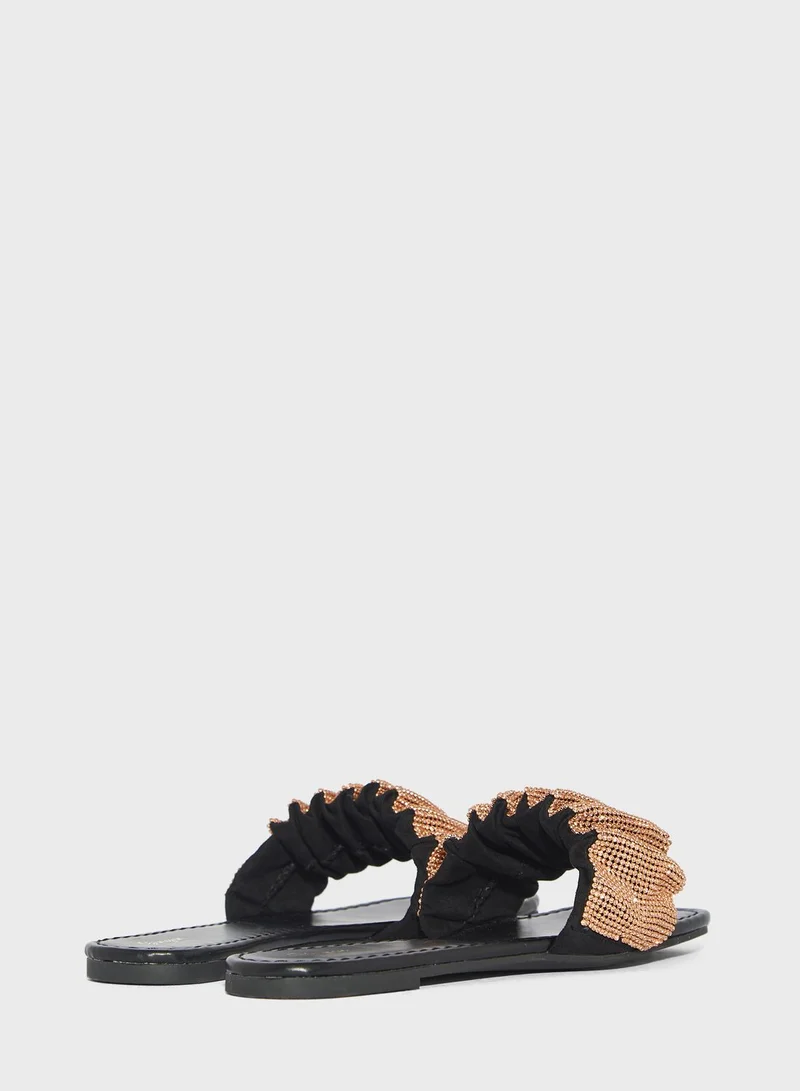 Ginger Sparkle Ruched Strap Flat Sandal