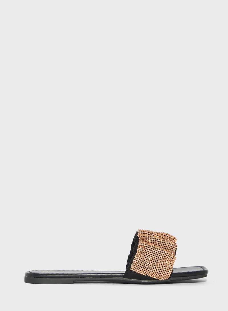 Ginger Sparkle Ruched Strap Flat Sandal