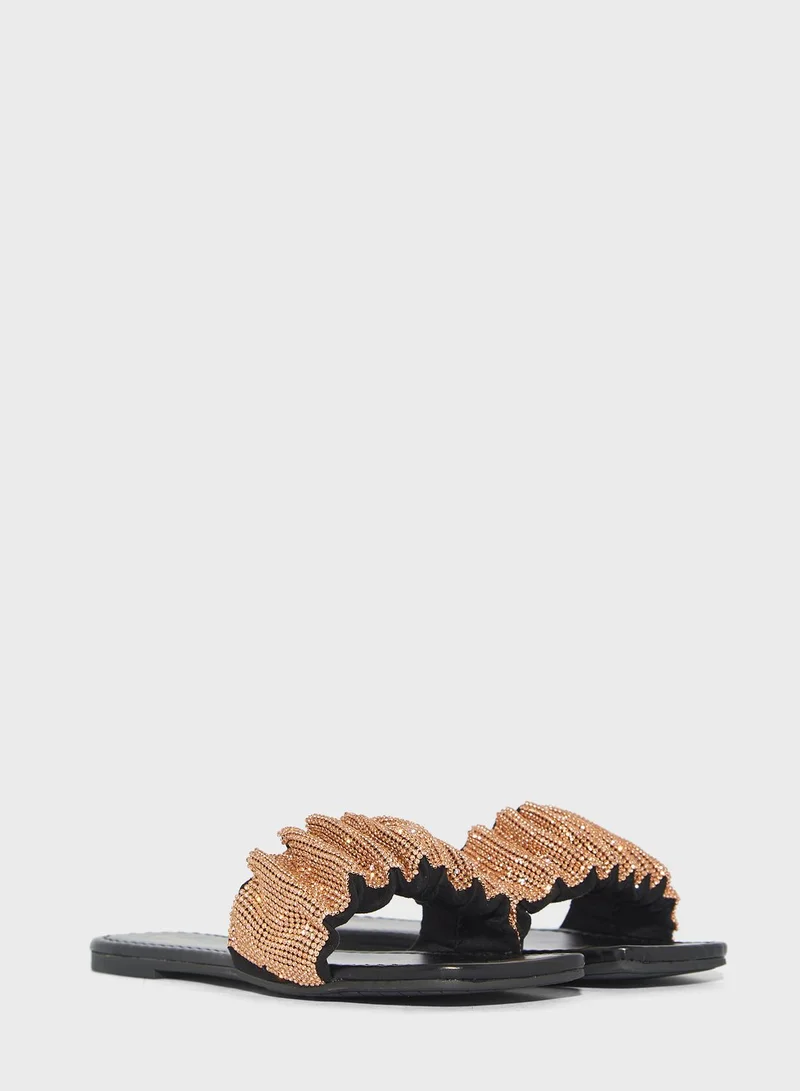 Ginger Sparkle Ruched Strap Flat Sandal