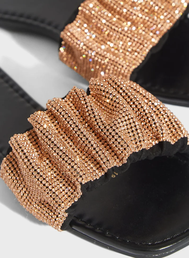 Ginger Sparkle Ruched Strap Flat Sandal