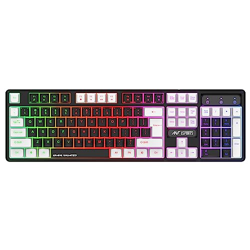 ANT Esports لوحة مفاتيح ألعاب سلكية بإضاءة خلفية من نوع Membrane من Ant Esports MK1450 Pro مع إضاءة ألوان مختلطة، أغطية مفاتيح باللونين الأبيض والأسود، أغطية مفاتيح حقن مزدوج - أسود - Image 1