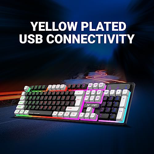 ANT Esports لوحة مفاتيح ألعاب سلكية بإضاءة خلفية من نوع Membrane من Ant Esports MK1450 Pro مع إضاءة ألوان مختلطة، أغطية مفاتيح باللونين الأبيض والأسود، أغطية مفاتيح حقن مزدوج - أسود - Image 3