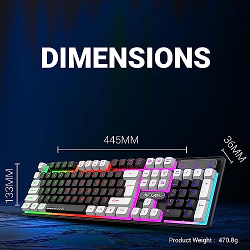 ANT Esports لوحة مفاتيح ألعاب سلكية بإضاءة خلفية من نوع Membrane من Ant Esports MK1450 Pro مع إضاءة ألوان مختلطة، أغطية مفاتيح باللونين الأبيض والأسود، أغطية مفاتيح حقن مزدوج - أسود - Image 4