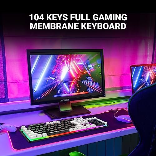 ANT Esports لوحة مفاتيح ألعاب سلكية بإضاءة خلفية من نوع Membrane من Ant Esports MK1450 Pro مع إضاءة ألوان مختلطة، أغطية مفاتيح باللونين الأبيض والأسود، أغطية مفاتيح حقن مزدوج - أسود - Image 5