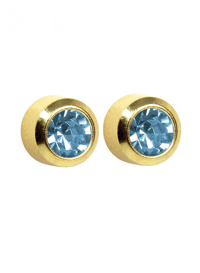 Studex - 3MM March – Aquamarine Bezel Birthstone 24K Pure Gold Plated Ear Studs - Image 1