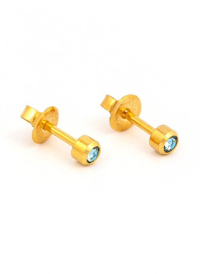 Studex - 3MM March – Aquamarine Bezel Birthstone 24K Pure Gold Plated Ear Studs - Image 1