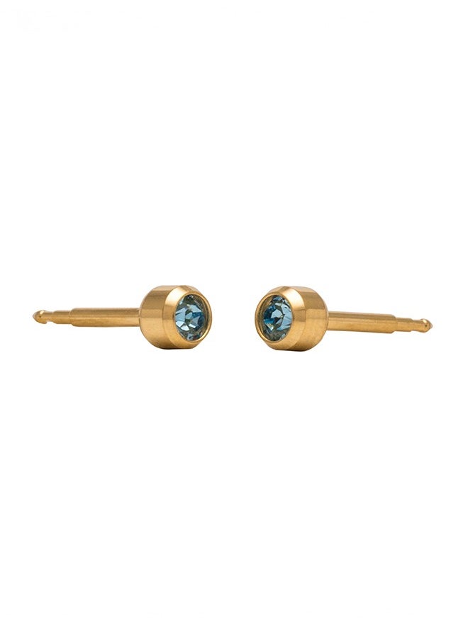 Studex - 3MM March – Aquamarine Bezel Birthstone 24K Pure Gold Plated Ear Studs - Image 1