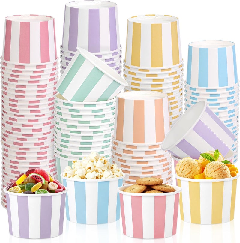 Aodaer 120 Pack Paper Ice Cream Cups 8 Ounces Disposable Dessert Bowls Ice Cream Containers Soup Snack Dessert Yogurt Sundae Bowls for Cold & Hot Foods, Birthday Party Bar Supplies, 6 Colors - Image 1