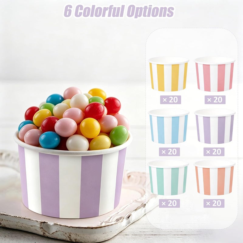 Aodaer 120 Pack Paper Ice Cream Cups 8 Ounces Disposable Dessert Bowls Ice Cream Containers Soup Snack Dessert Yogurt Sundae Bowls for Cold & Hot Foods, Birthday Party Bar Supplies, 6 Colors - Image 3