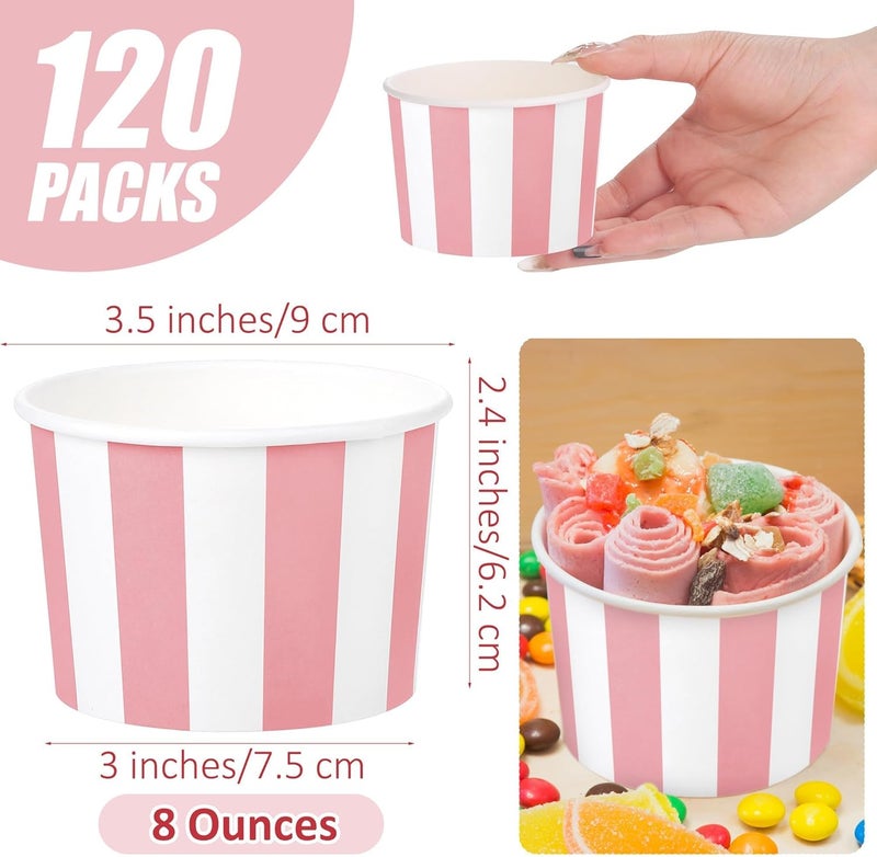 Aodaer 120 Pack Paper Ice Cream Cups 8 Ounces Disposable Dessert Bowls Ice Cream Containers Soup Snack Dessert Yogurt Sundae Bowls for Cold & Hot Foods, Birthday Party Bar Supplies, 6 Colors - Image 2