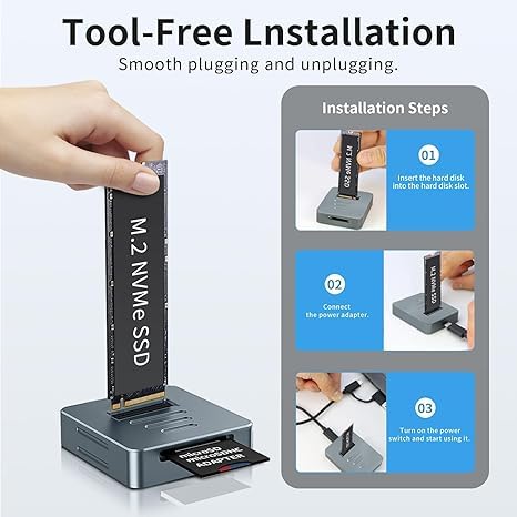 Wefly 10Gbps M.2 SSD to Type C Docking Station M.2 (M Key, B+M Key) NVMe and SATA NGFF SSD Reader Adapter, SSD 2280 2260 2242 2230 22110 Dock Plug and Play - Image 3