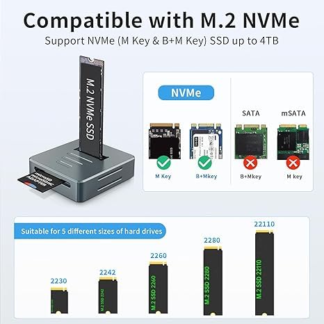 Wefly 10Gbps M.2 SSD to Type C Docking Station M.2 (M Key, B+M Key) NVMe and SATA NGFF SSD Reader Adapter, SSD 2280 2260 2242 2230 22110 Dock Plug and Play - Image 2