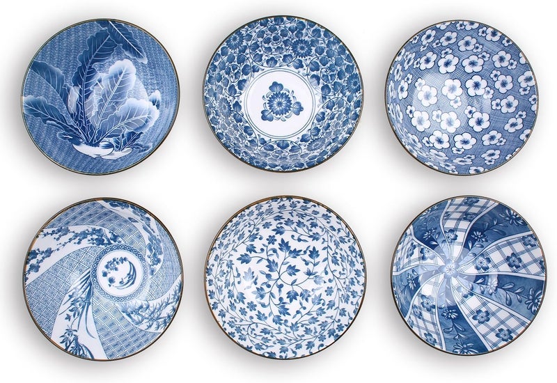 YALONG Japanese Style Deep Soup Bowls Set of 6 6 inch Cereal Bowls Assorted Patterns 20 oz Ceramic Pho Bowls Set Serving Soup Rice Salad Noodle Pasta Microwave  Dishwasher Safe - Image 5