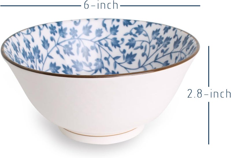 YALONG Japanese Style Deep Soup Bowls Set of 6 6 inch Cereal Bowls Assorted Patterns 20 oz Ceramic Pho Bowls Set Serving Soup Rice Salad Noodle Pasta Microwave  Dishwasher Safe - Image 2