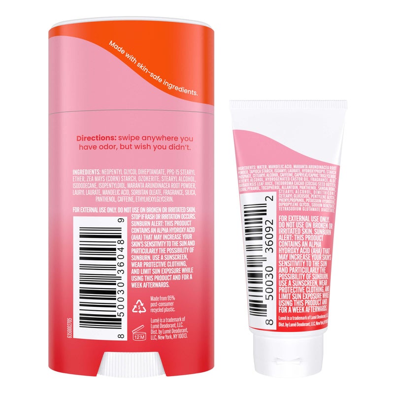 Lume Whole Body Deodorant - Invisible Mini Cream Tube + Solid Bar Pack - 72 Hour Odor Control - Aluminum & Baking Soda Free, Skin Lover (Peony Rose) - Image 2