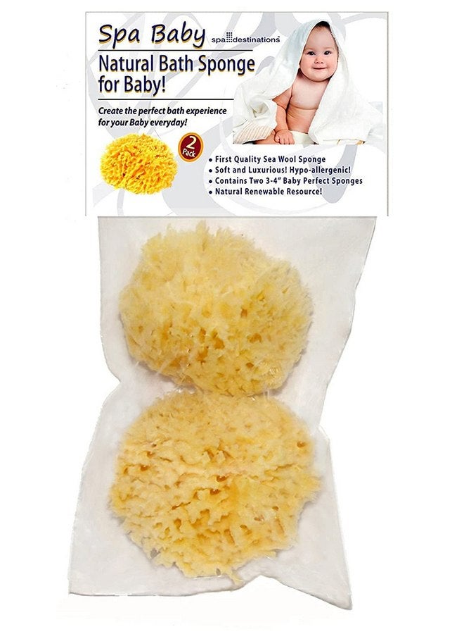 سبا ديستينايشنز إسفنجة استحمام طبيعية ماصة للأطفال من Spa Baby، من Spa Destinations. إسفنجة فائقة النعومة من صوف البحر الفاخر، قابلة للتحلل البيولوجي، إكسسوارات استحمام للأطفال والرضع. عبوتان (2) مقاس 3-4 بوصات للأمهات - Image 1
