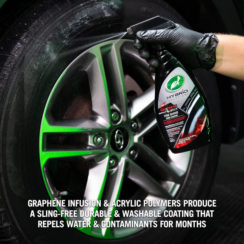 TurtleWax Turtle Wax Hybrid Solutions Graphene Acrylic Tyre Shine Spray Coating, 680ml, Pack of 1, No Sling Tyre Dressing for a Long Lasting Deep, Black, Wet Look Shine, UV protection & Dirt Repellant - Image 3